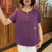 减龄上衣小衫 洋气妈妈夏装 新款 中老年大码 短袖 t恤女宽松显瘦夏季