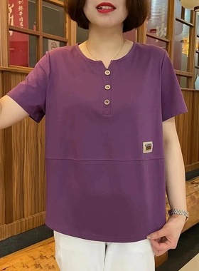 洋气妈妈夏装短袖t恤女宽松显瘦夏季新款中老年大码减龄上衣小衫