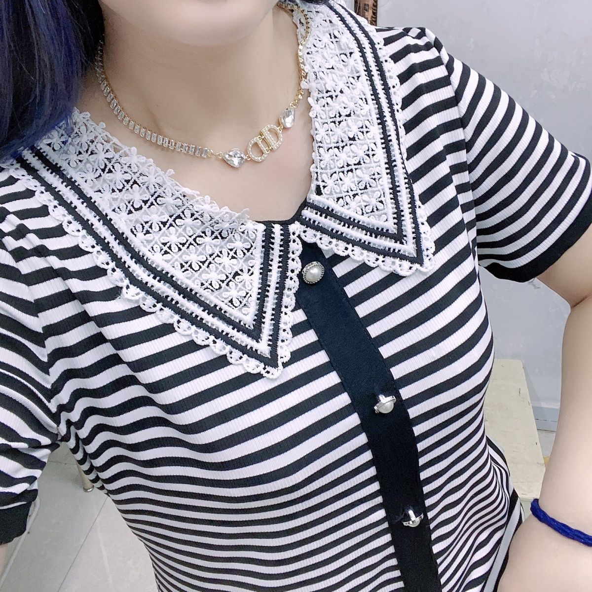 中老年人女装夏季娃娃领上衣女