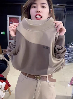 2025新款加绒长袖德绒打底衫女半高领大码妈妈上衣冬装保暖t恤女