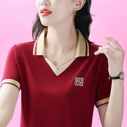 宽松polo衫翻领大码短袖T恤女