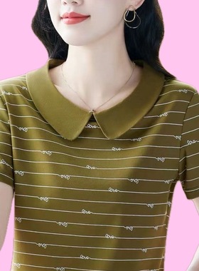 新款短袖t恤女妈妈装夏装2025中老年大码显瘦翻领上衣半袖polo衫