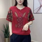 洋气烫钻短袖 上衣 宽松显瘦减龄中老年妈妈大码 T恤女2025夏季 新款