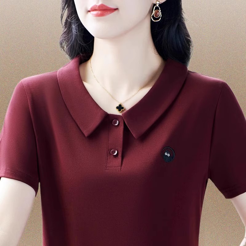 2025洋气短袖t恤女小衫夏装新款中年妈妈polo衫宽松显瘦翻领上衣