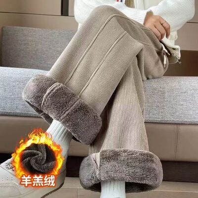 灯芯绒裤子大码加绒加厚直筒女裤