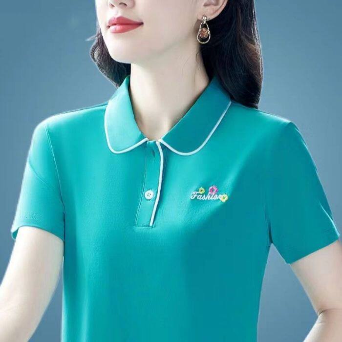 2025夏季新款休闲减龄短袖t恤女士洋气上衣中年妈妈装翻领polo衫