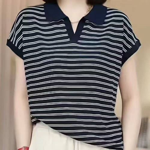 短袖女上衣翻领中年妈妈大码T恤