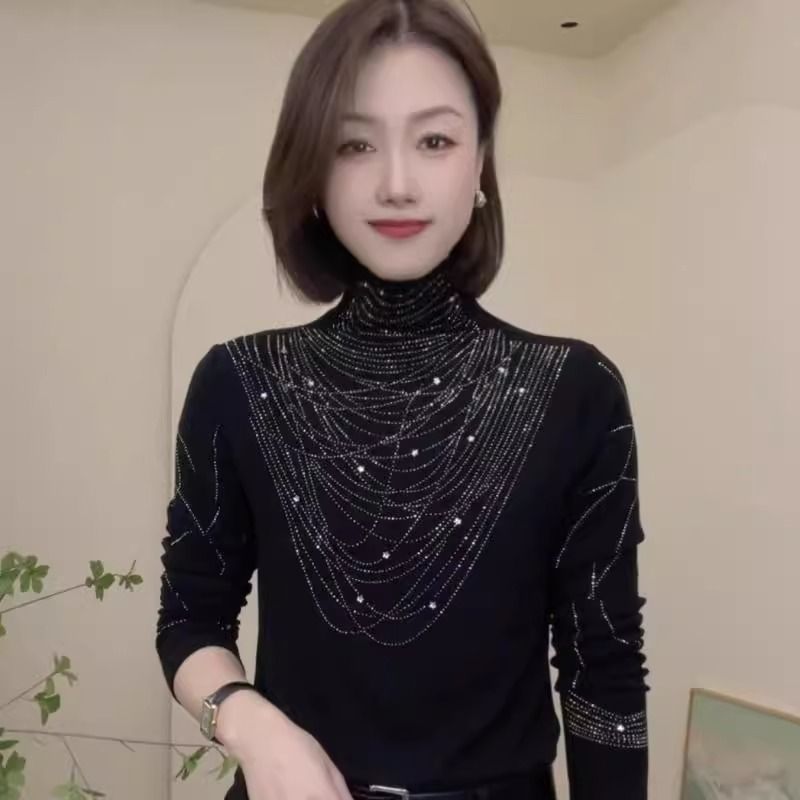 保暖上衣中年妈妈烫钻德绒打底衫