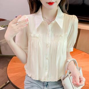 夏季 女2025年新款 显瘦遮肚子洋气减龄设计感小众 雪纺衬衫 短袖