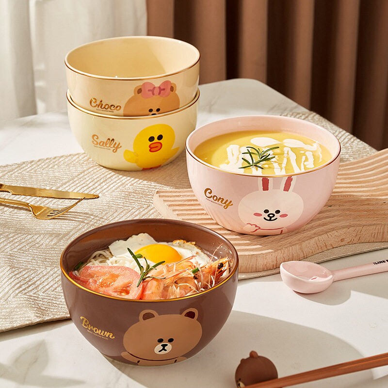 陶瓷米饭碗家用汤碗面碗可爱儿童吃饭个人专用碗盘套装高颜值餐具