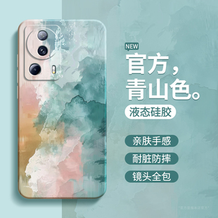 10T液態硅膠tpro保護套紅米note9T全包防摔pro油畫涂鴉藝術男12T女mi外殼 青山色適用小米13lite手機殼11i新款