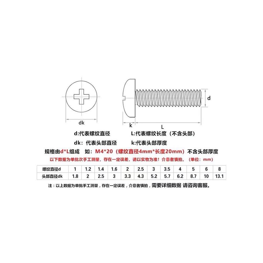 PM铁黑色十字圆头螺丝钉盘头螺栓电子螺丝M4*4X5X6X8X10X20X30X50