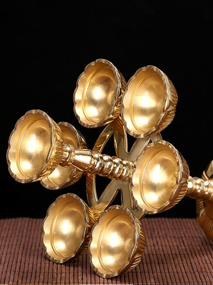 酥油灯座家用供佛用品纯铜烛台蜡烛底座七星灯架莲花供灯底座底