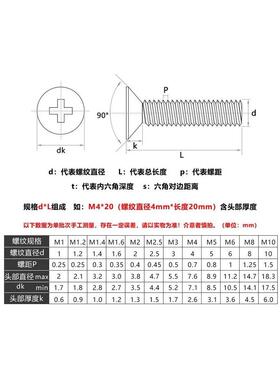 KM黑色十字沉头螺丝钉平头螺钉机螺丝M1M2M3M4M5M6M8M10全系列