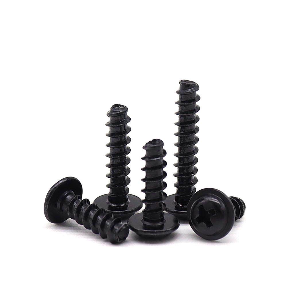 M2M3M4黑色带垫盘头平尾自攻螺钉1.7碳钢圆头带介螺丝*4x5x6x8x10