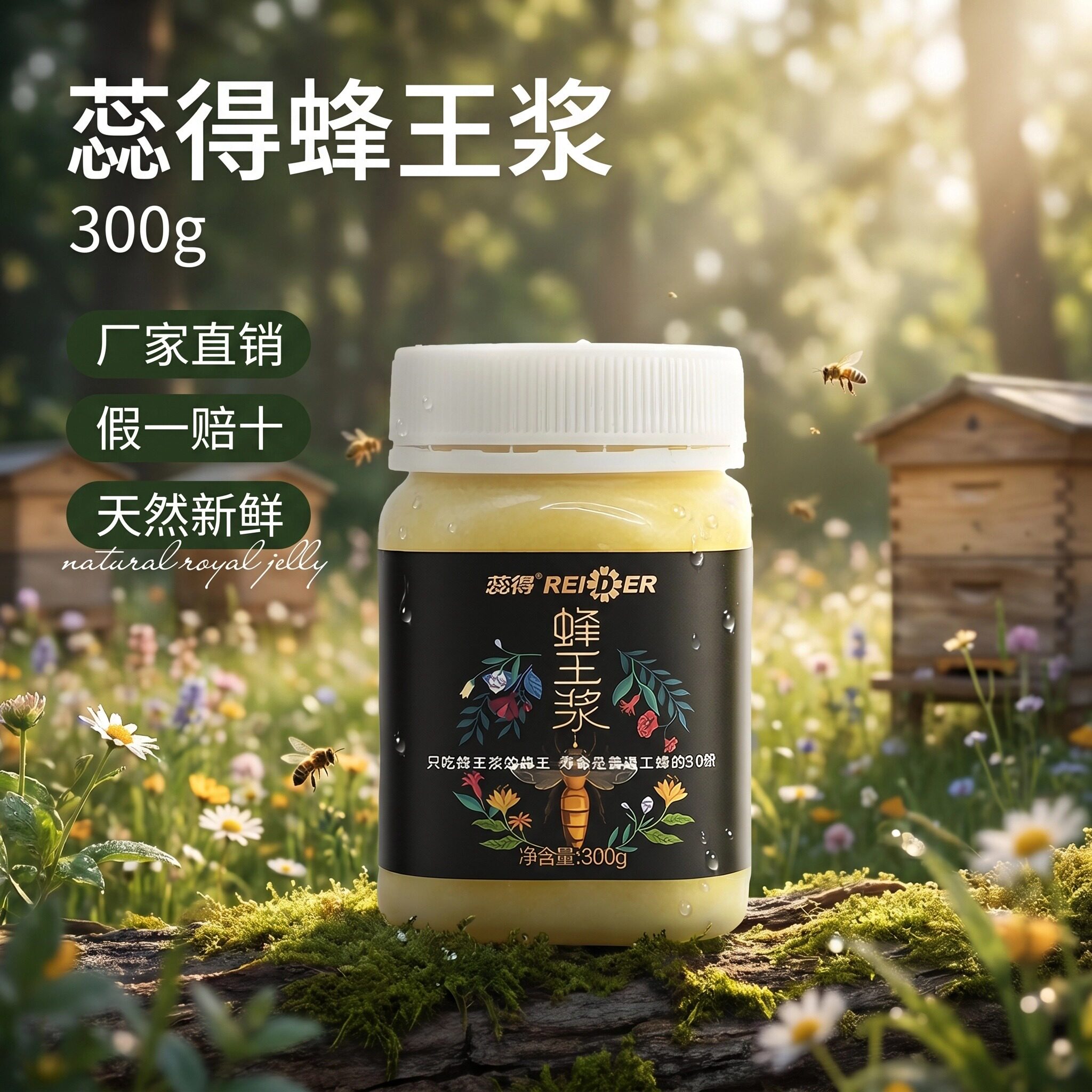 蕊得高活性蜂王浆300g 自产野生纯正天然蜂乳蜂王浆瓶装冷藏