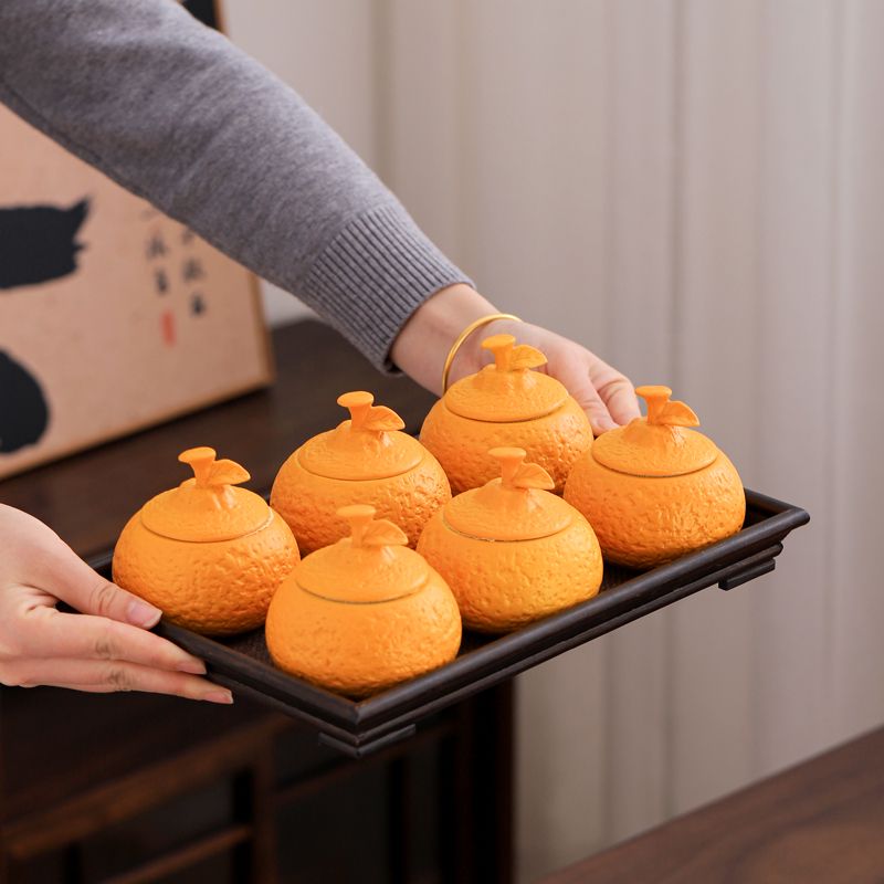 大吉大利丑橘茶叶罐家用创意陶瓷密封防潮储茶罐干果小罐随身茶仓