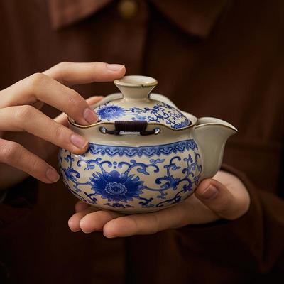 汝窑手抓壶盖碗茶杯一壶三杯