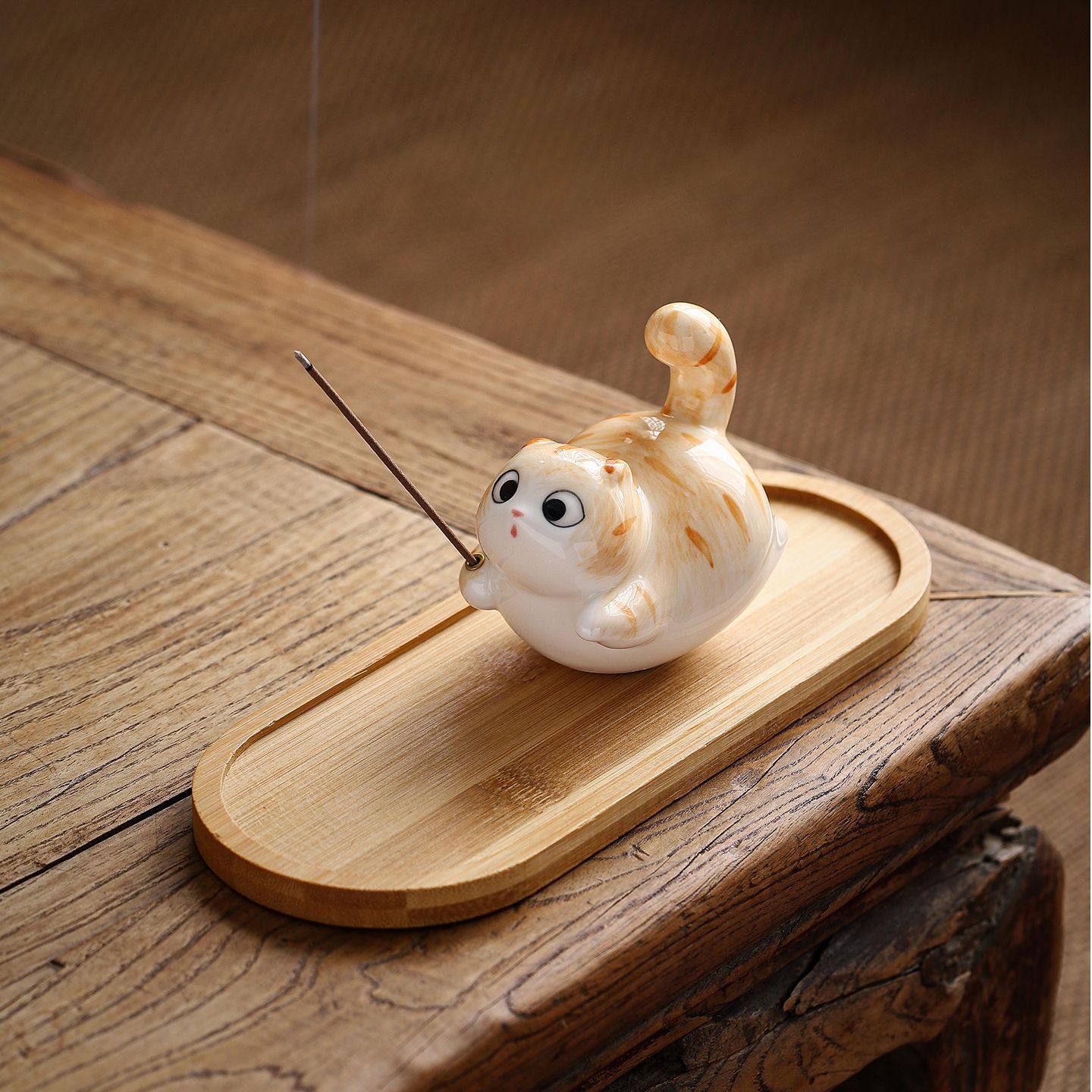 小猫咪陶瓷线香插底座香薰炉家用室内檀香沉香茶桌办公室装饰,餐饮具,茶宠摆件,淘宝优惠券,粉丝福利购,淘宝优惠卷