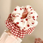 韩系红色苹果大肠发圈甜美格子丸子头发绳扎发皮筋新年头花发饰女