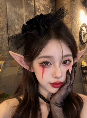 万圣节黑色骷髅玫瑰发夹小魔女网纱礼帽发卡派对cos装扮道具发饰