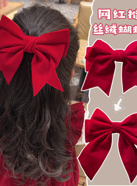新年红色蝴蝶结头饰发夹女女童后脑勺发卡过年大号夹子女生发饰