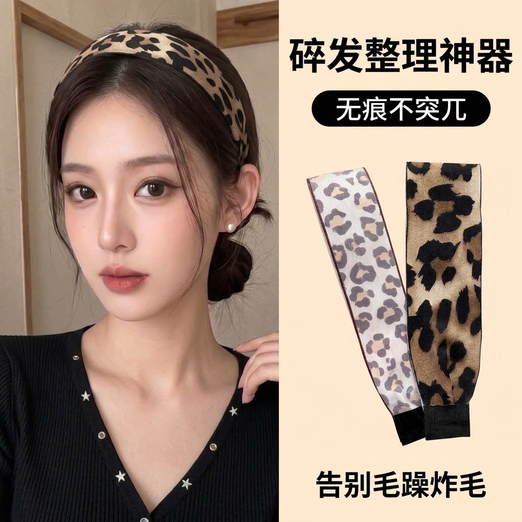美拉德豹纹条纹魔术贴碎发贴成人女日常通勤百搭刘海固定束发发饰