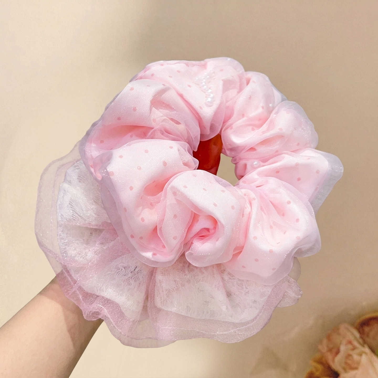 韩系柔光透纱花朵水果发圈套装
