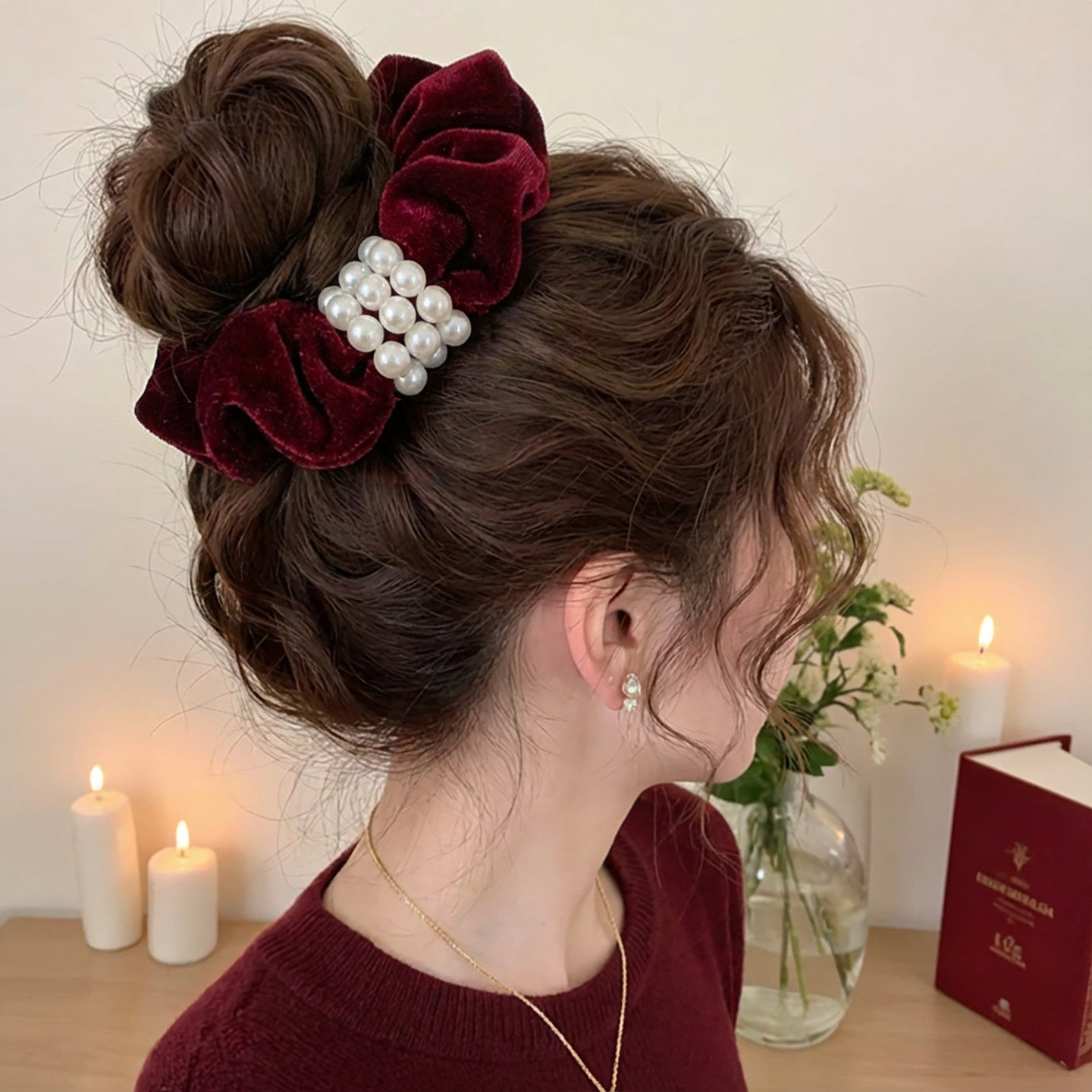 新年红色丝绒珍珠大肠发圈女2025新款丸子头头绳冬季发绳过年发饰,饰品/流行首饰/时尚饰品新,发饰,淘宝优惠券,粉丝福利购,淘宝优惠卷