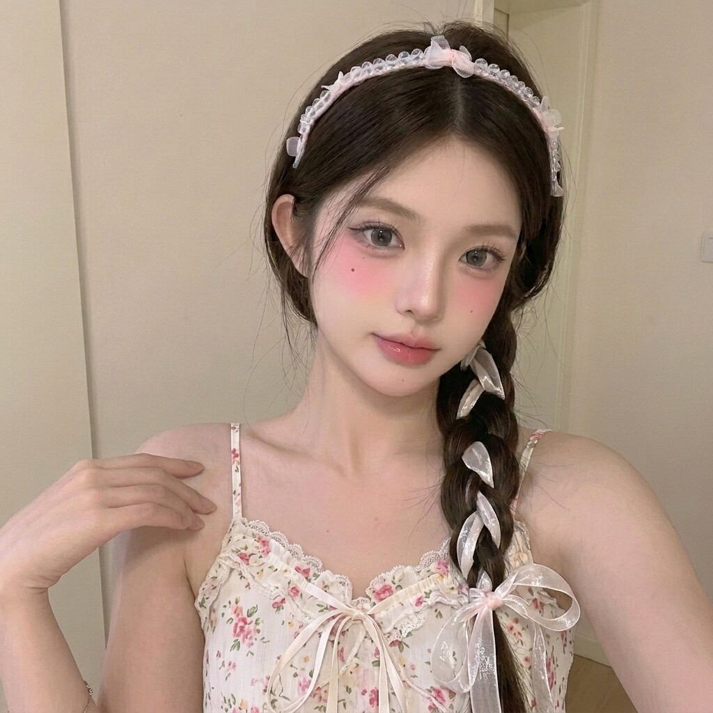 少女风花朵飘带发箍不勒头百搭