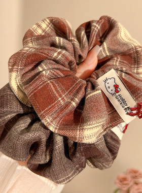 韩系格纹针织大肠发圈头绳女丸子头发绳耐用橡皮筋扎头发皮套发饰