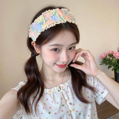 法式针织刘海贴魔术贴发带头饰