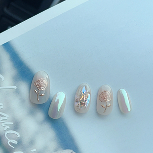 hello koai极光钻人鱼粉透白短款玫瑰魔镜粉高级纯手工穿戴甲