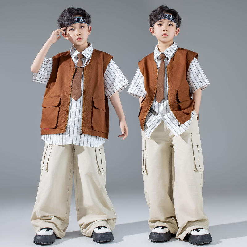 街舞儿童潮服hiphop男童架子鼓演出服嘻哈少儿模特走秀炸街套装酷