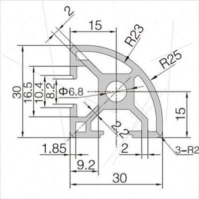 圆030r铝型g材工业铝材工作台鱼缸架子型材外框立铝30r半3柱合金