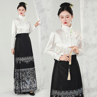 新中式国风马面裙女成人刺绣织金可以上班穿的日常汉服黑色马面裙