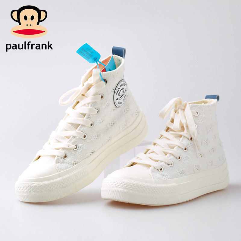 大嘴猴白色高帮帆布鞋2025春季新款爆款布鞋休闲街头破洞小白鞋女,女鞋,高帮鞋,淘宝优惠券,粉丝福利购,淘宝优惠卷