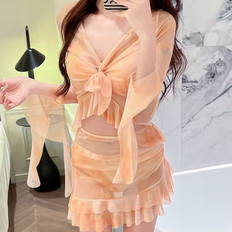 仙女泳衣女款2026年新款性感分体裙式四件套比基尼泡温泉长袖泳装
