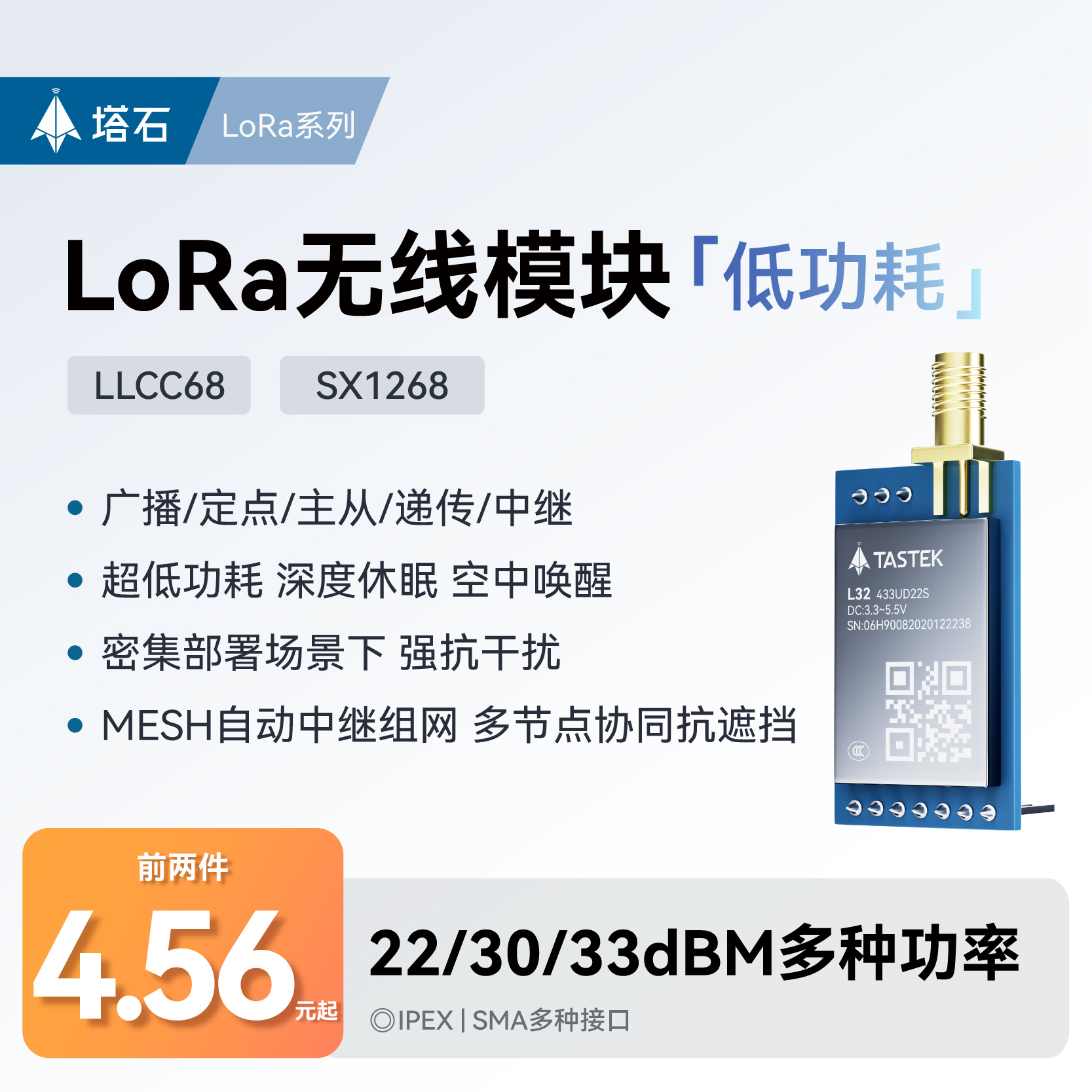 无线lora模组电台自组网射频低功耗433模块中继收发串口数传接收