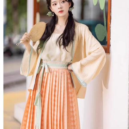 宋制汉服女对襟短衫百迭裙原创改良汉服芙蓉女儿纯棉新中式现货