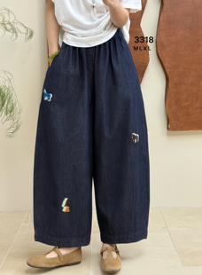 现货告急！布愫春秋季民族风刺绣印花宽松显瘦牛仔裤女直筒阔腿裤