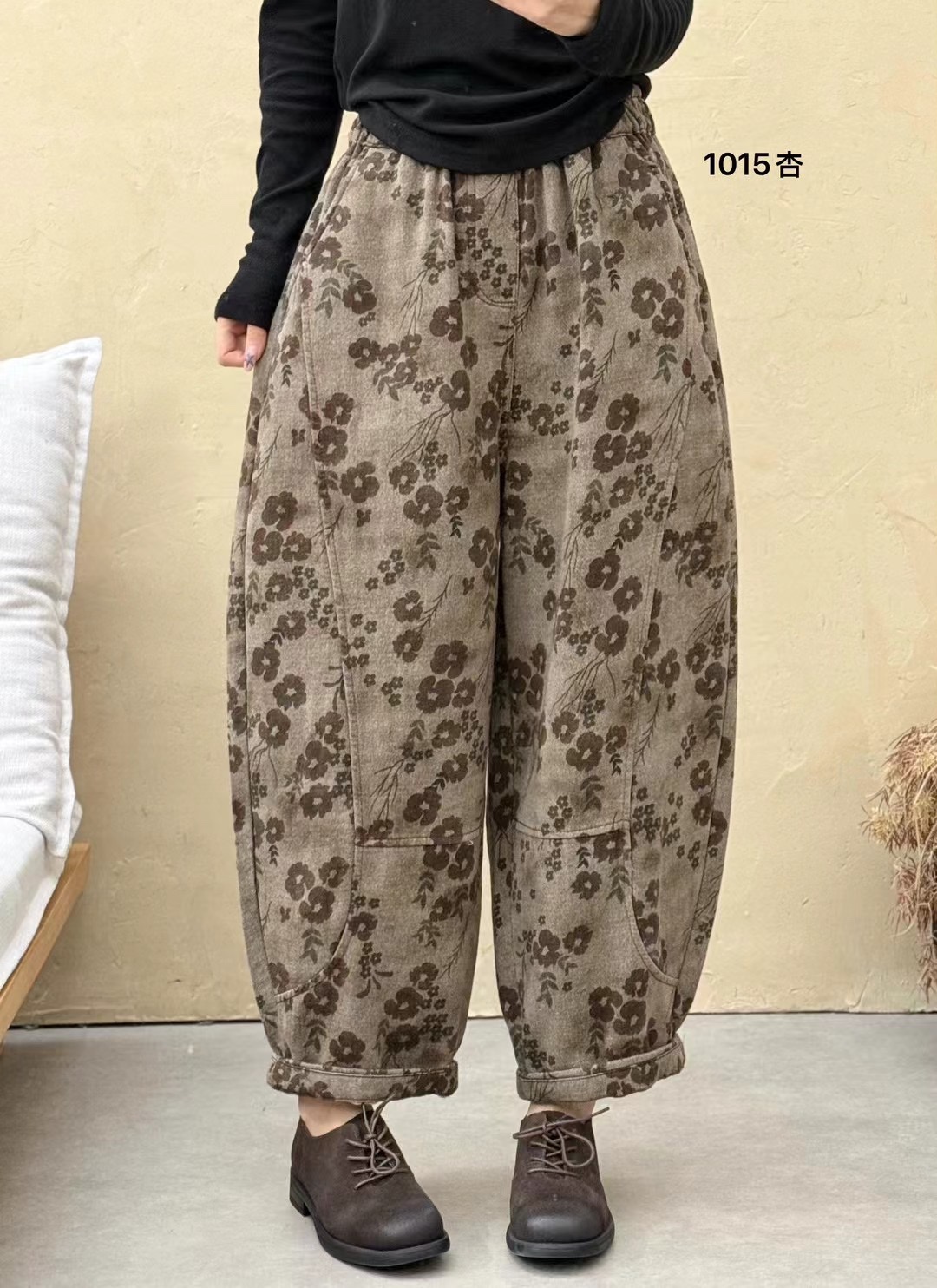 【布愫】秋季印花民族风大码宽松显瘦棉麻裤女阔腿弯刀哈伦休闲裤