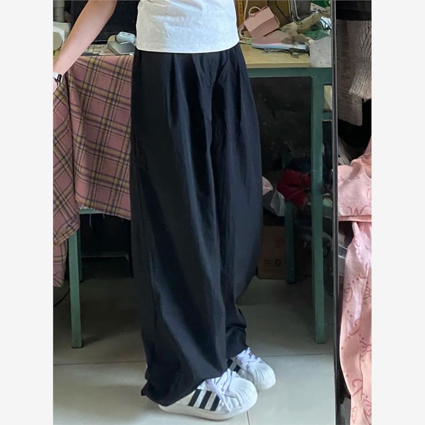 黑色山本裤女2025新款夏季薄款宽松慵懒风小个子休闲冰丝阔腿裤子