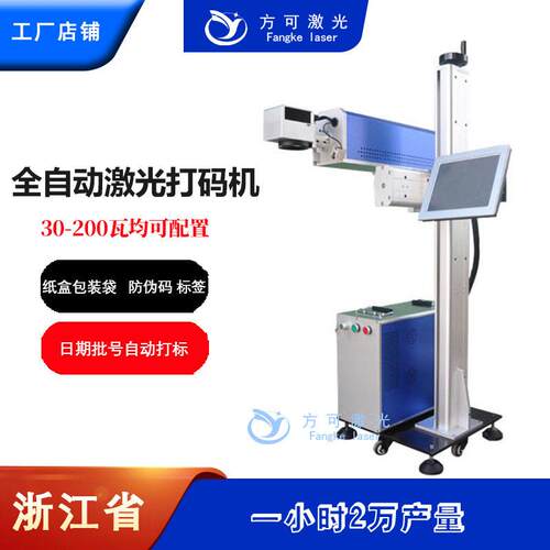 飞行式全自动打标流水线专用塑料二维码生产日期包装袋打标机