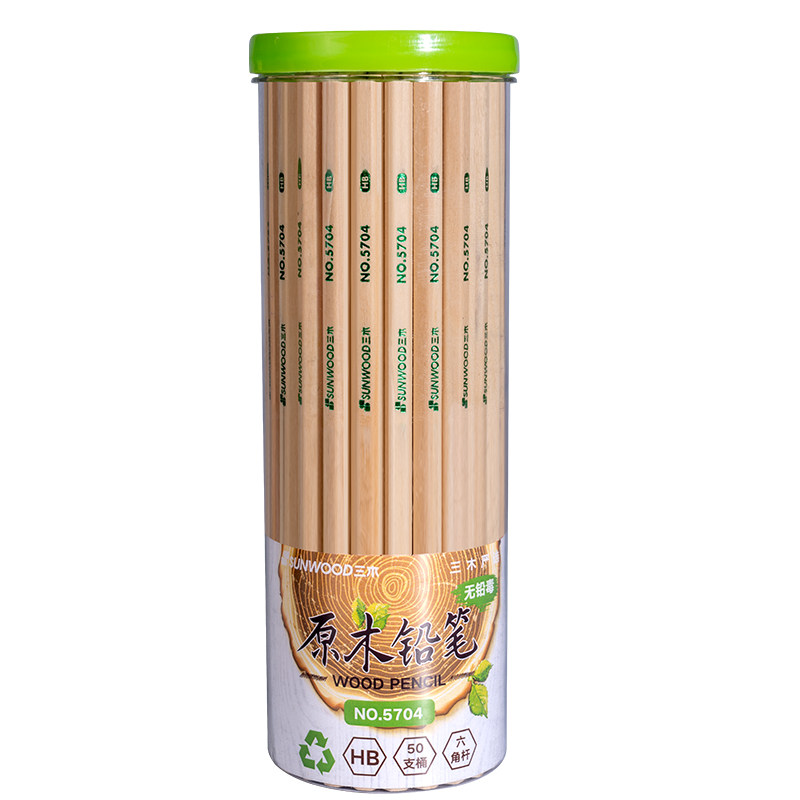 三木原木铅笔HB三角形六角杆儿童幼儿园小学生无铅毒写字绘画铅笔