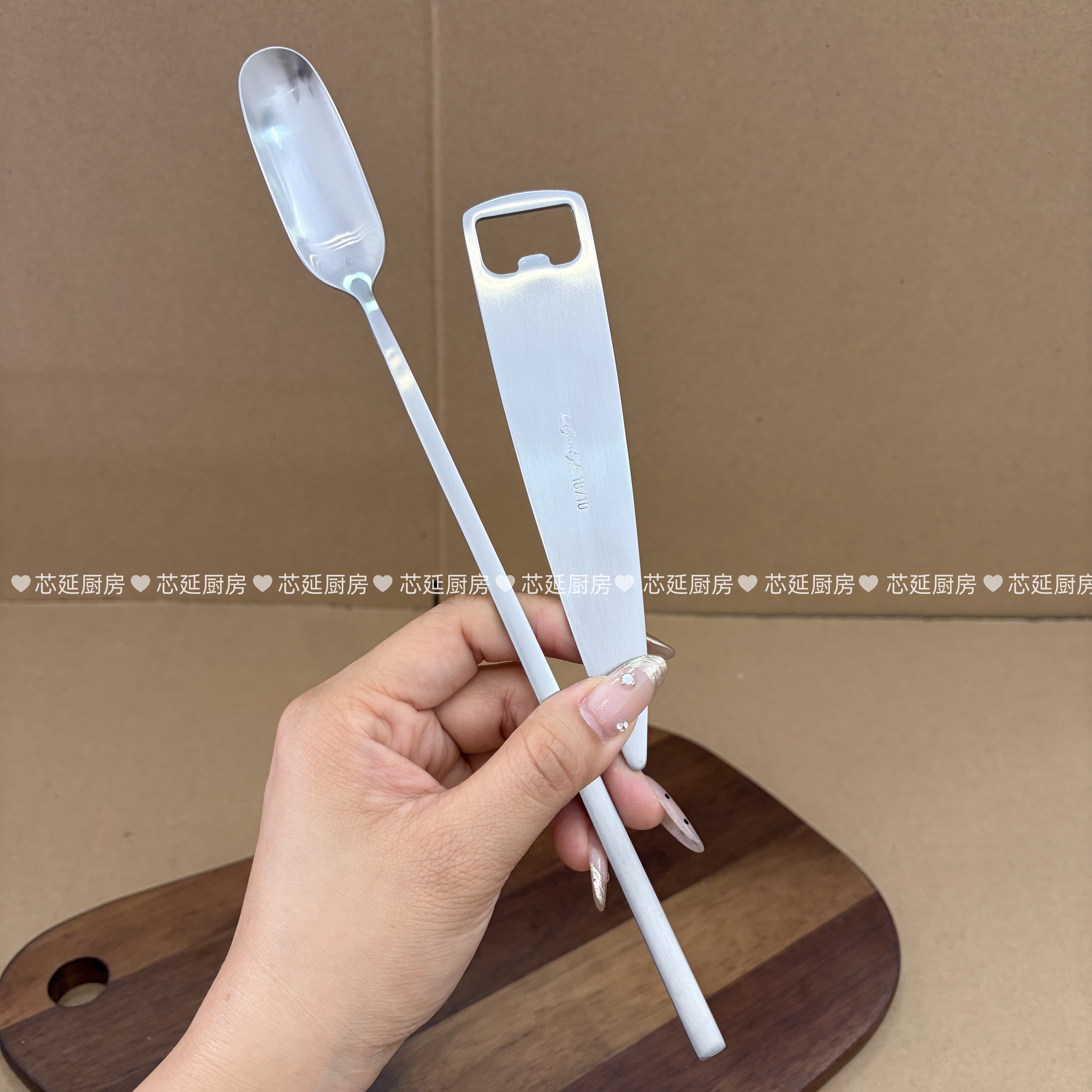 芯延厨房316钢咖啡果茶方头长柄搅拌勺18-10钢饮料开瓶器巨厚开瓶