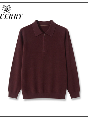 EQ男装 91.7%绵羊毛8.3%山羊绒-半拉链翻领毛衣-M491