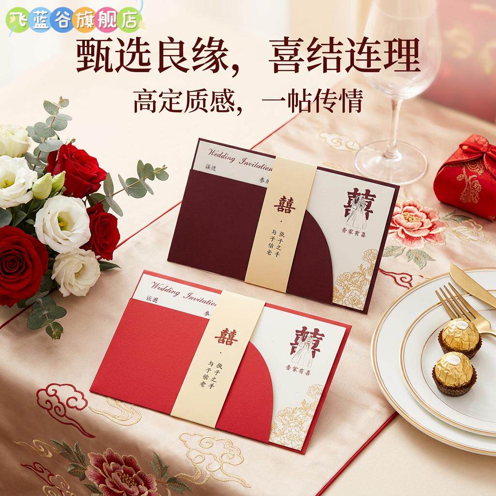结婚喜帖2026新款纸质小众高级感喜宴邀请函新婚请帖中式婚礼请柬