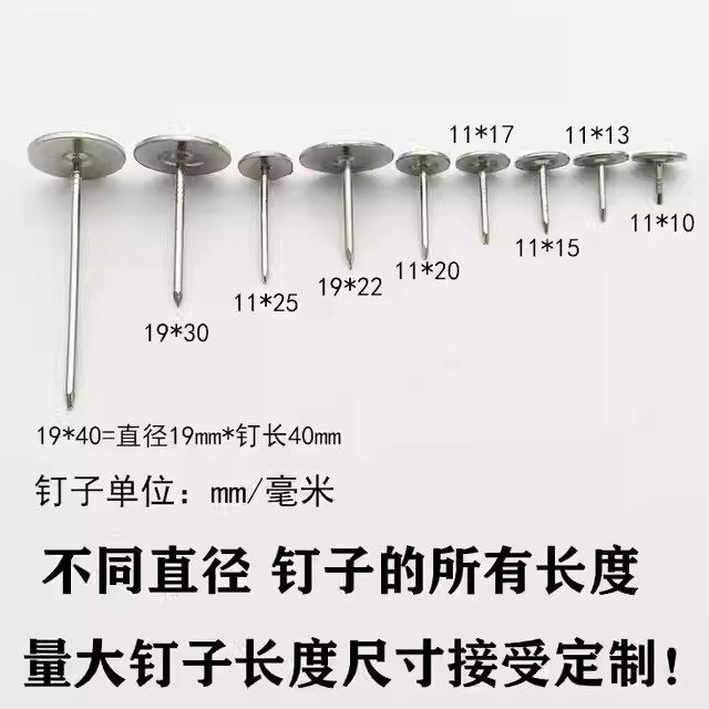 图钉摁钉不锈钢大头钉打孔安全家用水泥钢钉加长平头钉大号耐用