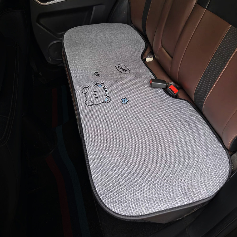 汽车座垫四季通用后排坐垫三件套透气棉麻可爱卡通座椅垫女单片